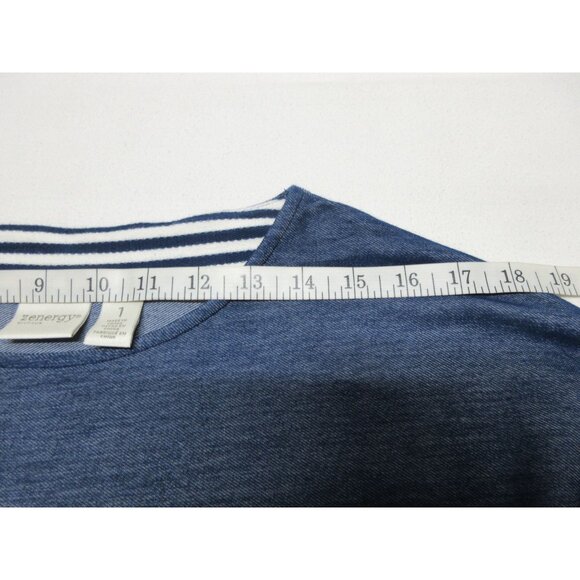 Chico's Zenergy women's blue nautical 3/4 sleeve side snap boxy top blouse M - Picture 11 of 12